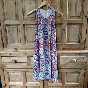 Lavender Brown Small Printed‎ Tank Top Dress Orange Blue Sleeveless